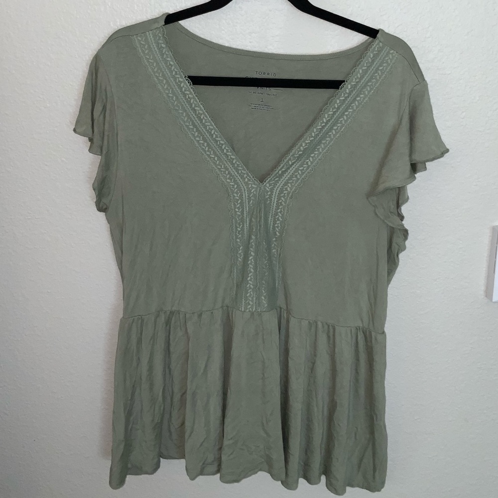 Torrid Sage Short Sleeve  V-Neck Top